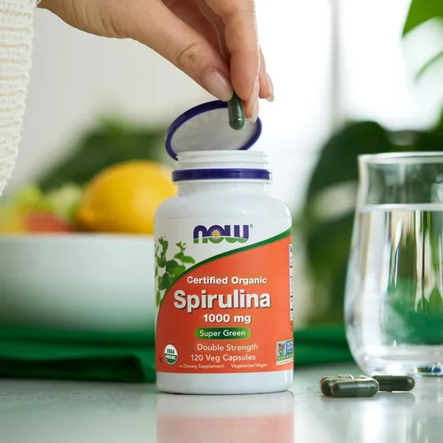 Miniatura 7 de NOW Suplementos, orgánicos certificados, espirulina de 1000 mg (doble fuerza), rico en betacaroteno (vitamina A) y B-12 con GLA natural, 120 tabletas