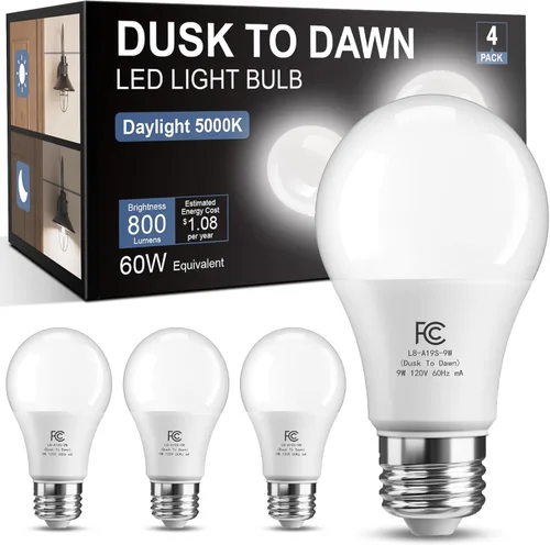 TJOY Bombillas LED A19 con sensor de luz para exteriores, bombilla LED A19, bombilla de fotocélula automática de encendido/apagado para iluminación