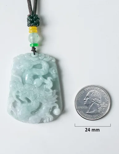 Miniatura 2 de Dahlia Collar de jade fénix de dragón, jadeita birmana certificada de grado real, cordón ajustable, Jade, Jade