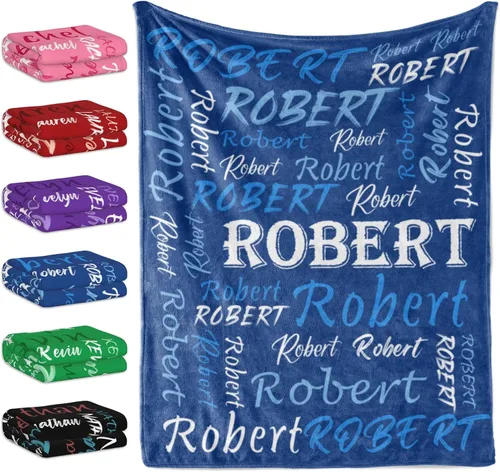 Miniatura 10 de Manta personalizada con tema negro, manta suave y ligera de franela y forro polar con nombre para hombres, mujeres, niños y niñas - Regalos