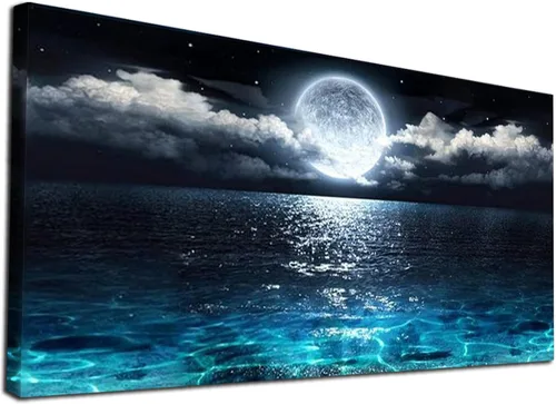 JATOK - Kits de pintura de diamantes grandes para adultos (31.5 x 15.7 pulgadas) DIY 5D Sea Moon Full Round Drill Crystal Rhinestone Bordado Cuadros