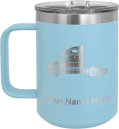 Miniatura 26 de LaserGram Taza de café aislada al vacío de 15 onzas, cabina de camión, grabado personalizado incluido (negro)