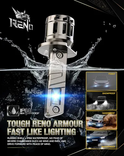 Miniatura 4 de RENO Bombilla H1, bombillas antiniebla H1, tamaño mini real 1:1, bombillas de conducción con ventilador, instalación rápida, sin adaptador, bombilla