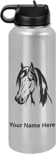 Miniatura 16 de LaserGram Botella de agua personalizada, cabeza de caballo 1, acero inoxidable de doble pared aislada al vacío con popote superior, regalo grabado