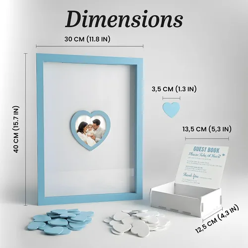 Miniatura 10 de Libro de invitados de boda azul alternativo para recepción con corazones de madera, un marco, decoración de libros, recuerdos para boda, ideas