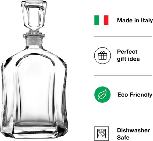 Miniatura 5 de Bormioli Rocco Capitol - Decantador de vidrio, tapón geométrico hermético, decantador de whisky de 23.75 onzas para vino, bourbon, brandy, licor