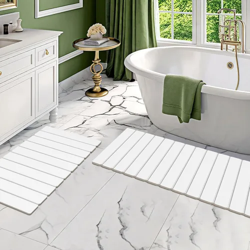 Miniatura 13 de Paquete de 1 tapete de baño plegable de piedra para baño, tapete de baño gris súper absorbente de tierra de diatomeas, alfombra de ducha