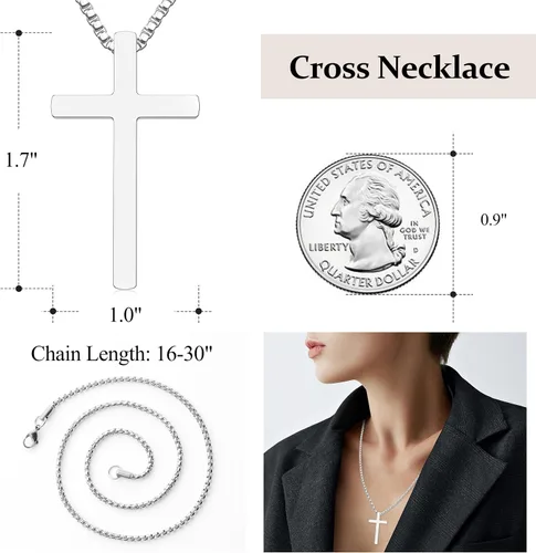 Miniatura 5 de 2 collares de cruz para hombre, plata y negro para hombre, collar con colgante de cruz de acero inoxidable, regalo de joyería para hombres, cadena