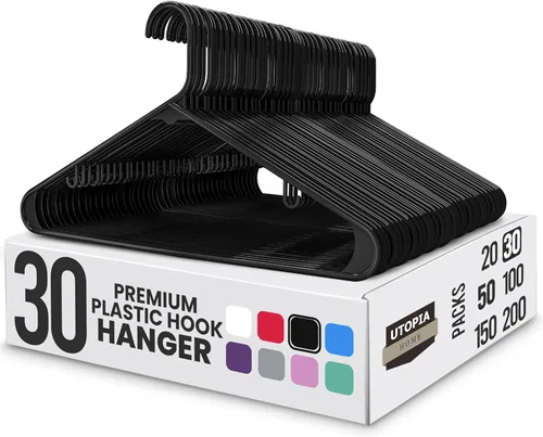 Miniatura 9 de Perchas de plástico Utopia Home estándar para hogar de color negro, perchas tubulares para la ropa, resistentes, finas y elegantes Blanco