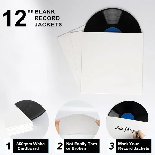 Miniatura 3 de 20 unidades de fundas de vinilo LP de 12 pulgadas - Fundas de cartón blanco de 350 g/m², álbum en blanco para fundas exteriores, sin agujero