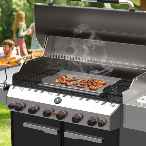 Miniatura 6 de Skyflame Plancha Universal de Parrilla de 23"x16", Parrilla Plana de Superficie de Cerámica Antiadherente para BBQ con Manija y Ranuras para Grasa
