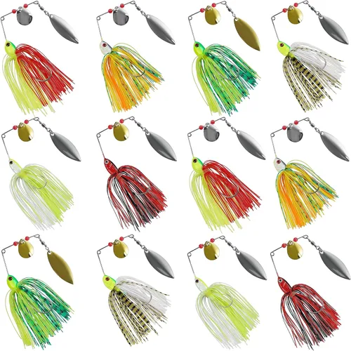 Señuelos de pesca de lubina, kit de cebos giratorios de metal duro, buzzbait Swimbait jigs anzuelos de pesca para lubina, lucio, trucha, salmón