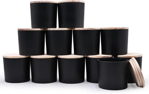 Miniatura 39 de SHOWIN Tarros de vela gruesos de 14 OZ para hacer velas 12 Piezas, tarros vacíos de 3 mechas con tapas de madera para hacer velas, recipiente