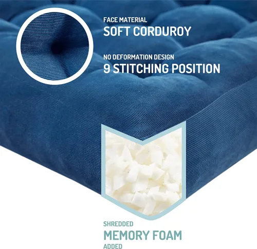 Miniatura 35 de Juego de 2 almohadas de suelo de meditación, almohadas cuadradas grandes para adultos, cojín de pana copetuda para sala de estar de tatami, gris, 22