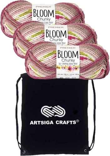 Miniatura 9 de Premier Yarns Bloom Chunky Gerbera 1114-21 - Hilo acrílico grueso y voluminoso #5 (3 madejas, el mismo lote de tinte) para ganchillo y tejer