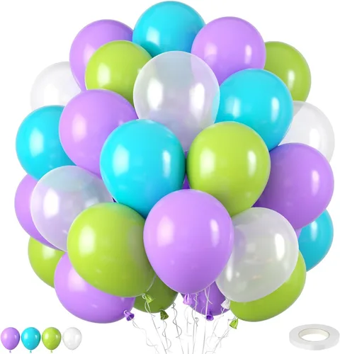 Miniatura 15 de Globos de látex azul marino, azul oscuro, verde y blanco, 12 pulgadas, con cinta para cumpleaños, baby shower, safari en la selva, decoraciones
