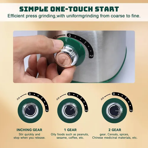Miniatura 4 de Molinillos eléctricos para especias y nueces, 3 cuchillas de acero inoxidable, 1 filtro, 1 cepillo, molinillo de 500 W para cocina, uso en seco Verde