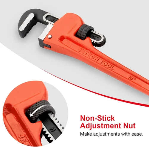Miniatura 2 de Jetech Llave de tubo recta resistente de 10 pulgadas, plomero de aluminio ajustable con mandíbula de gancho flotante y mango de viga, color rojo