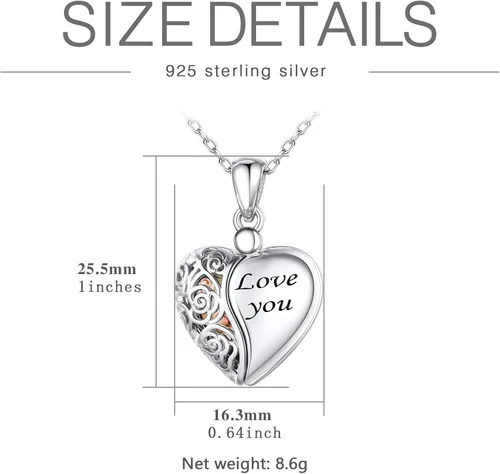 Miniatura 6 de SILVERCUTE Personalized & Engraved Locket Necklace with 18" Chain -Angel Wings Locket, Custom Heart Locket Pendant That Holds Picture, Sterling