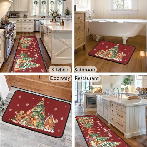 Miniatura 7 de Juego de 2 alfombras de cocina de Navidad, muñeco de nieve, árbol de Navidad, antideslizantes, lavables, decoración de cocina de invierno y Navidad