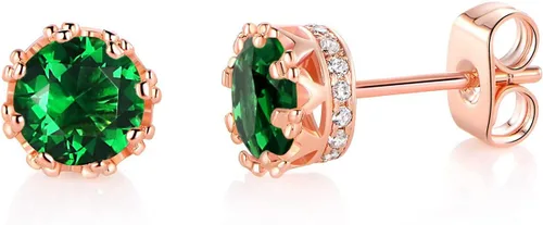 Miniatura 47 de MDFUN Aretes chapados en oro rosa para mujer, 0.236 in, corona brillante redonda, piedra natal, regalo de cumpleaños