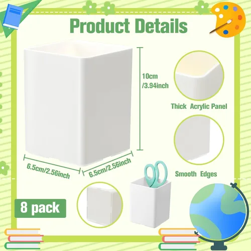 Miniatura 2 de Jutom 8 soportes acrílicos blancos para bolígrafos, para escritorio, taza de lápices, organizador de almacenamiento de brochas de maquillaje a
