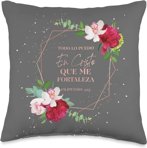 Almohadas Decorativas Funda de Almohada Decorativa Cristiana Religiosa Española Regalos Cristianos Flores Throw Pillow 15.7 x 15.7 in, Multicolor