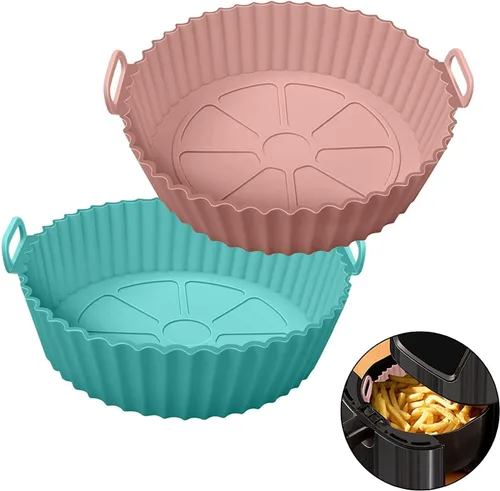 Bandeja redonda de silicona para freidora de aire, bandeja para hornear I Pot con asas para los oídos, antiadherente, reutilizable, resistente al