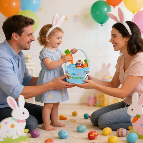 Miniatura 5 de Juego de 5 cestas de peluche para conejito de Pascua, cubos de Pascua con huevos de Pascua, cesta de caza para regalos de fiesta de Pascua, bolsas
