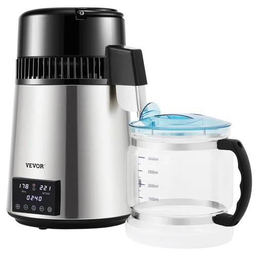 Miniatura 10 de VEVOR Destilador de agua de 1.1 galones, 0.4 galones/h, máquina purificadora de agua destilada 1750W con temporizador de 0-99H, pantalla de Plateado