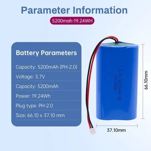Miniatura 2 de Paquete de batería de iones de litio de 5200mAh 3.7V, batería recargable de Li-ion con conector JST-PH de 2.0mm 2Pin, baterías de 3.7 voltios