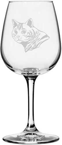Miniatura 66 de Copa de vino de 12.75 onzas con temática de gato abisinio grabada para todo uso
