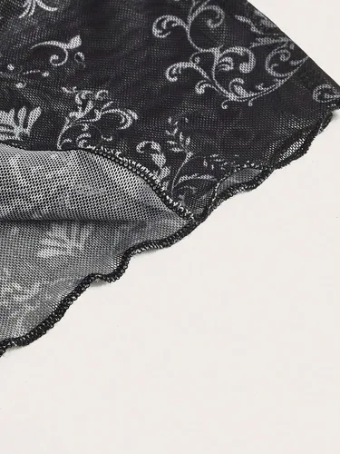 Miniatura 4 de Cozyease Camiseta sin mangas Y2K de malla con cuello halter y dobladillo dividido para mujer