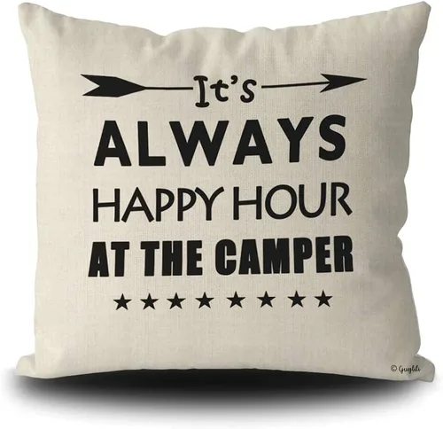 Miniatura 6 de Retro feliz Camper Live Here Funda de almohada decorativa de lino y algodón, funda de almohada de fuente antigua, accesorios de camper