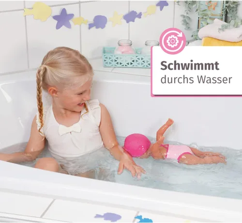Miniatura 2 de Baby Born 835302 My First Swim Girl 11.8 in Badepuppe, bewegliche Weapon Beine, schwimmt durchs Wasser, Wasserdicht und Ohne Batterien verwendbar