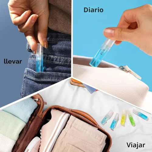 Miniatura 7 de Fandamei Mini botella de spray, 60 botellas de plástico transparente de 2ml (0.068 fl oz) vacías, mini botella de perfume recargable de niebla fina.