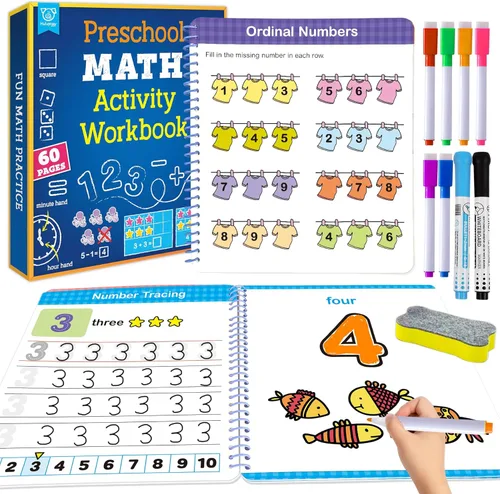 Miniatura 8 de Actividades de Aprendizaje Preescolar 60 Páginas Reutilizables, Libro de Práctica de Escritura de Letras y Números para Niños, Juguetes