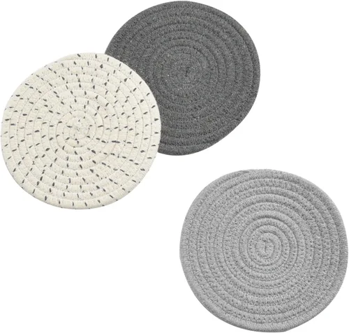 Miniatura 2 de Juego de agarraderas para ollas, juego de salvamanteles 100% algodón tejido de hilo, juego de 3 elegantes posavasos, almohadillas para el calor, Gris