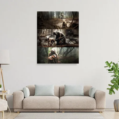 Miniatura 7 de Lienzo decorativo cristiano de Jesús con cordero, lienzo religioso de rescate del pastor, envuelto en galería, listo para colgar, decoración de fe
