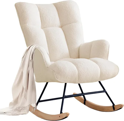 Miniatura 13 de Zedachica Mecedora tapizada para cuarto de bebé, silla mecedora tapizada, asiento acolchado con respaldo alto, cómoda silla auxiliar para sala
