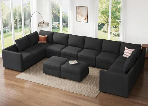 Miniatura 53 de HONBAY Sofá seccional modular con almacenamiento en forma de L sofá seccional, sofás convertibles para sala de estar - verde