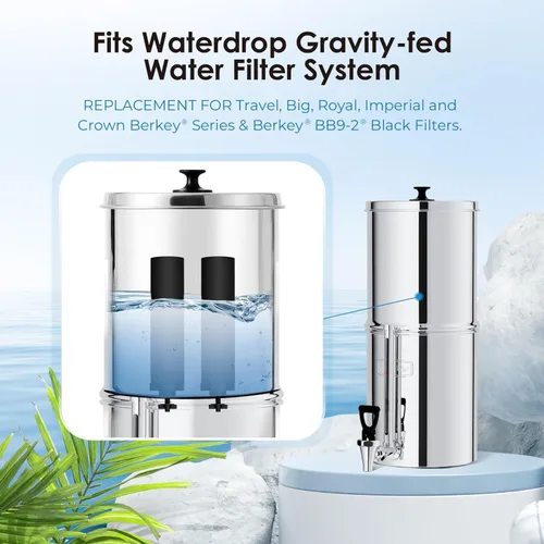 Miniatura 3 de Waterdrop Filtro de agua certificado NSF/ANSI 42 y 372, repuesto para filtros Berkey® BB9-2® Black, sistema de filtro de agua por gravedad ProOne®