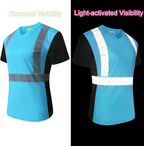 Miniatura 4 de Playera de Seguridad para Mujer, Camiseta Reflectante de Alta Visibilidad para Mujer con Patrón Reflectante Inusual, Manga Corta Transpirable Azul