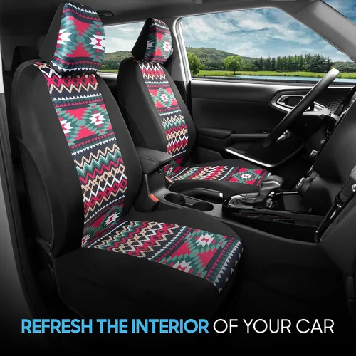 Miniatura 2 de BDK Fundas de asiento de coche Pink Inca para asientos delanteros, paquete de 2 - Juego de fundas de asiento delantero con estampado geométrico