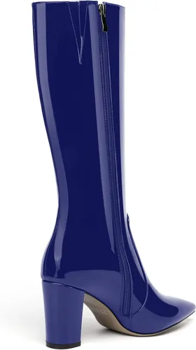 Miniatura 173 de AMBELIGHT Botas altas hasta la rodilla con cremallera y puntera puntiaguda para mujer, de patente sólida, tacón alto, 3.3 pulgadas