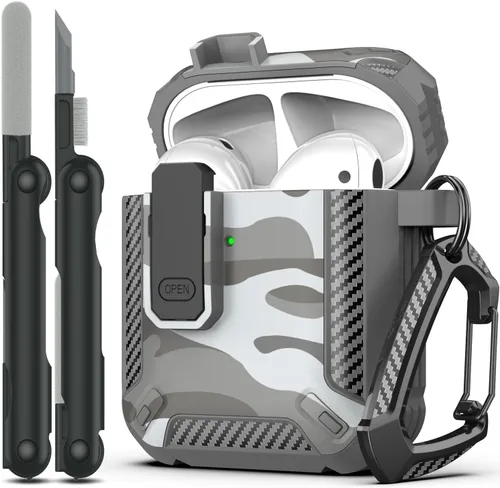 Miniatura 25 de RFUNGUANGO Funda para AirPod de 2ª generación con kit de limpieza, armadura protectora de carcasa dura militar con bloqueo para funda de carga