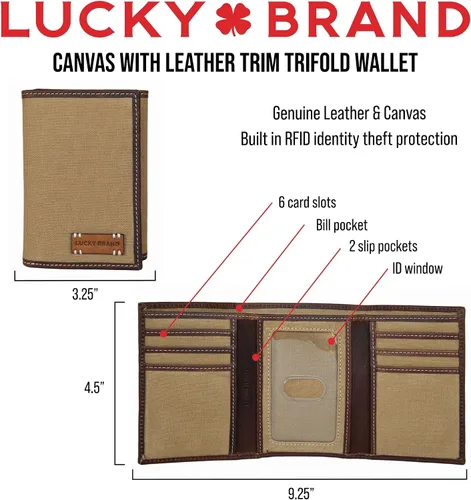 Miniatura 7 de Lucky Brand Men's Trifold Wallet ID Window Card Slots Genuine Leather Organization Durable Stylish