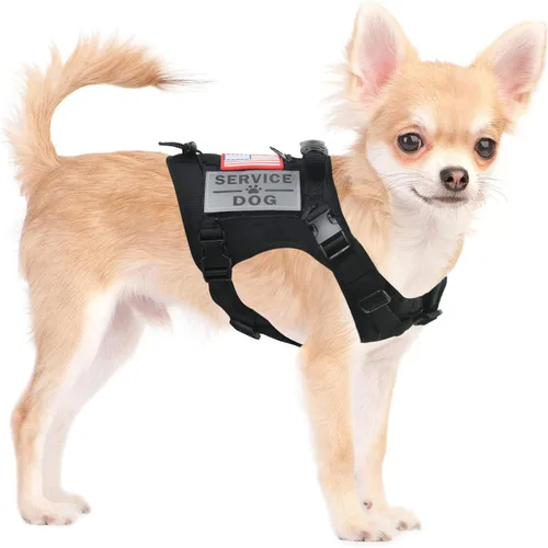 Miniatura 8 de Chaleco táctico de servicio para perro, K9 ajustable militar de trabajo, resistente al agua, cómodo chaleco para perro MOLLE con asa (XS, caqui)