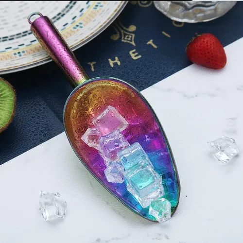 Miniatura 8 de Berglander Cuchara de hielo arcoíris de acero inoxidable de 6 onzas, titanio colorido chapado en metal para máquina de hielo, multiusos para dulces