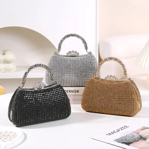 Miniatura 6 de Dreubea Bolso de mano hermoso para mujer, bolso de mano de moda brillante con diamantes de imitación